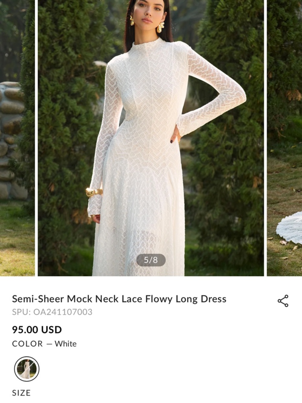 Commense Elegant White Lace Mock-Neck Long Sleeve Maxi Dress NWT - Picture 3 of 8
